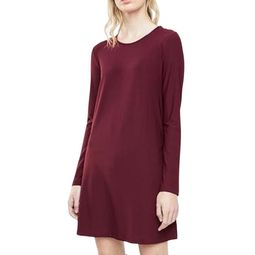 Mango Basics Womens Burgundy Long Sleeve Crew Neck Workwear Shift Dress Size‎ L